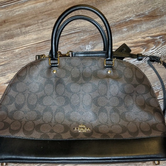 Coach Brown and Black Signature Handbag - Picture 2 of 5